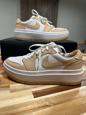 Nike Air White and Tan Platform Low-Top Sneakers 472